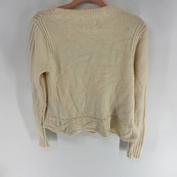 Anthropologie Rosie Neira Cream Round Neck Wool upraised knit Sweater womens L - Picture 6 of 9